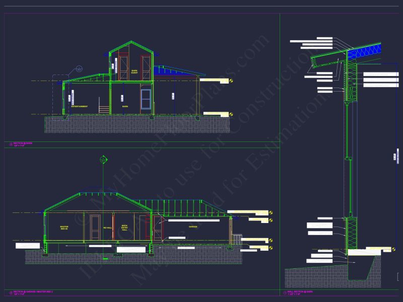 Modern Coastal house Floor Plan with 3 Stories and CAD Designs