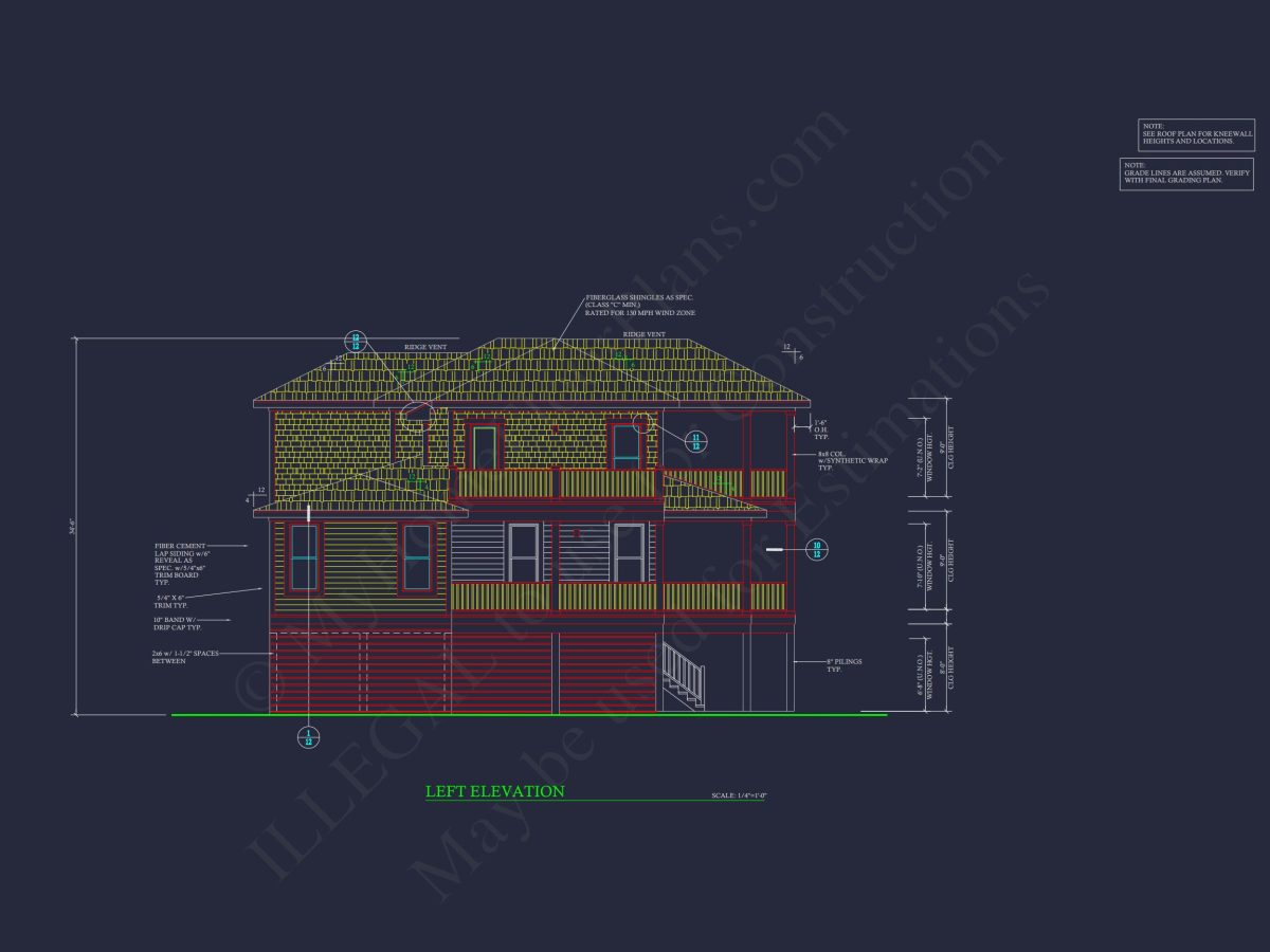 Modern Coastal house Plan: 2-Story CAD Blueprint with Elevator