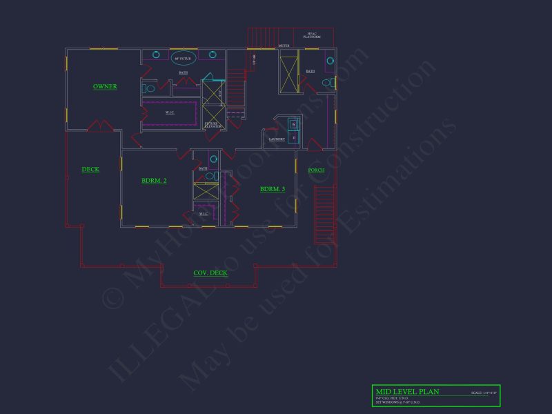 Modern Coastal house Plan: 2-Story CAD Blueprint with Elevator