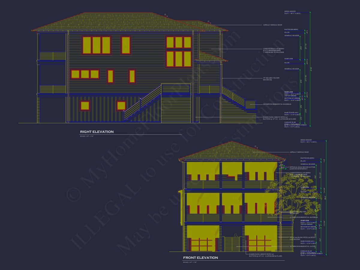 Modern Coastal house Plan with 3 Floors and CAD Designs