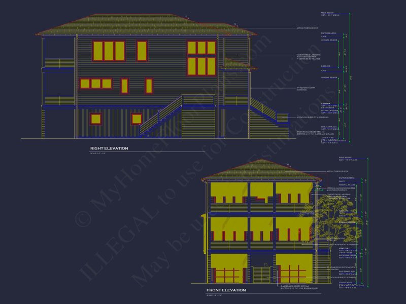 Modern Coastal house Plan with 3 Floors and CAD Designs