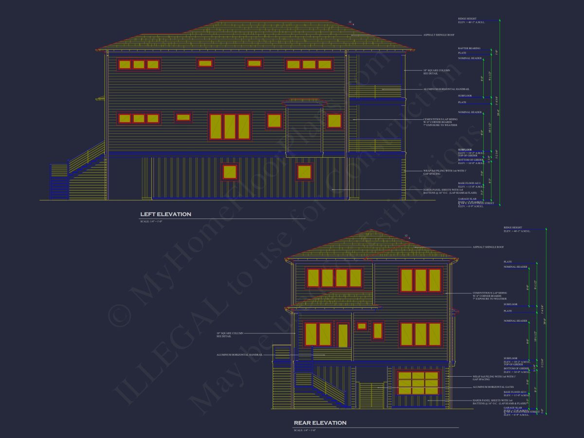 Modern Coastal house Plan with 3 Floors and CAD Designs