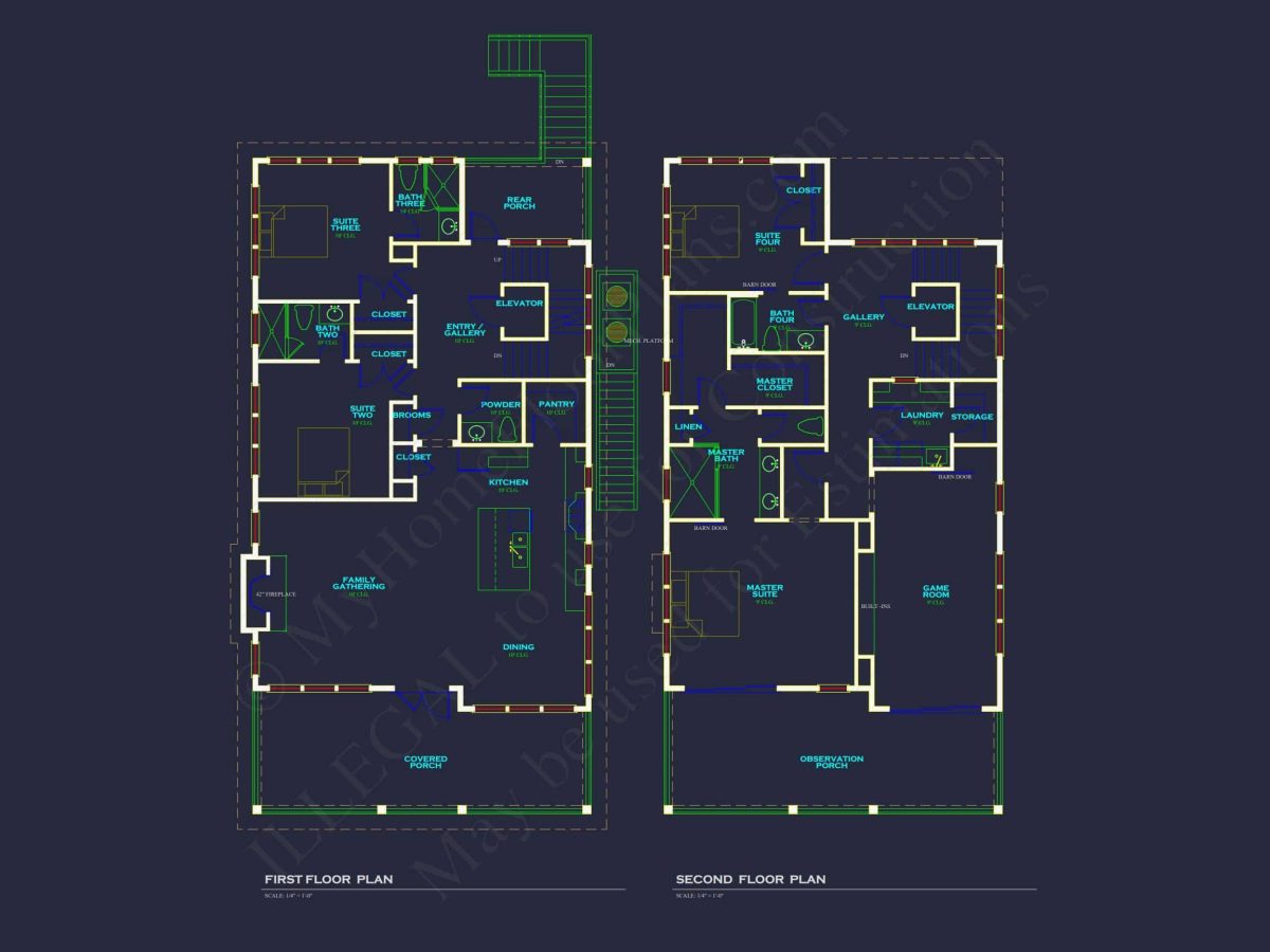 Modern Coastal house Plan with 3 Floors and CAD Designs