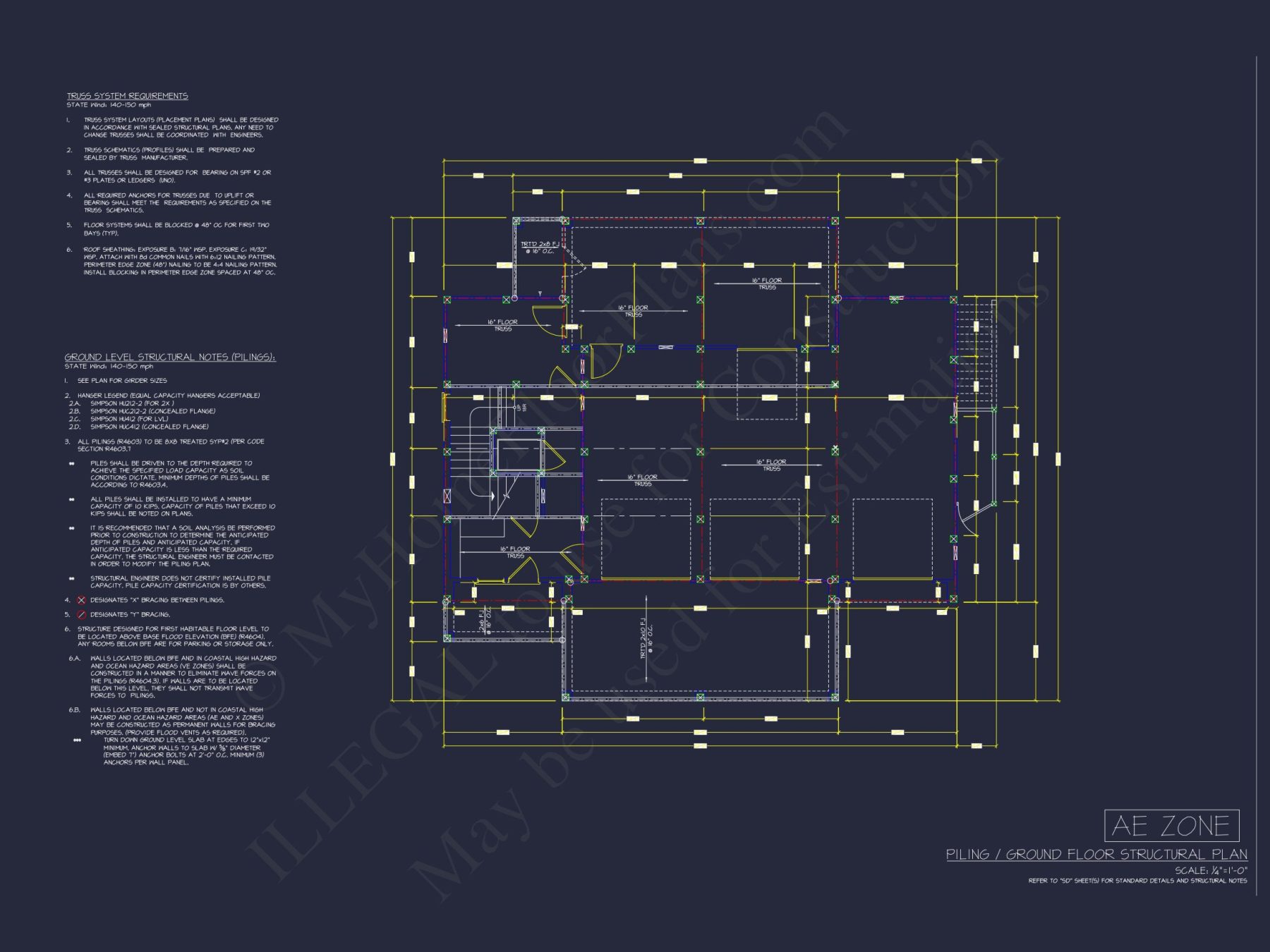 Modern Coastal house Plan with Blueprint Designs & CAD Files