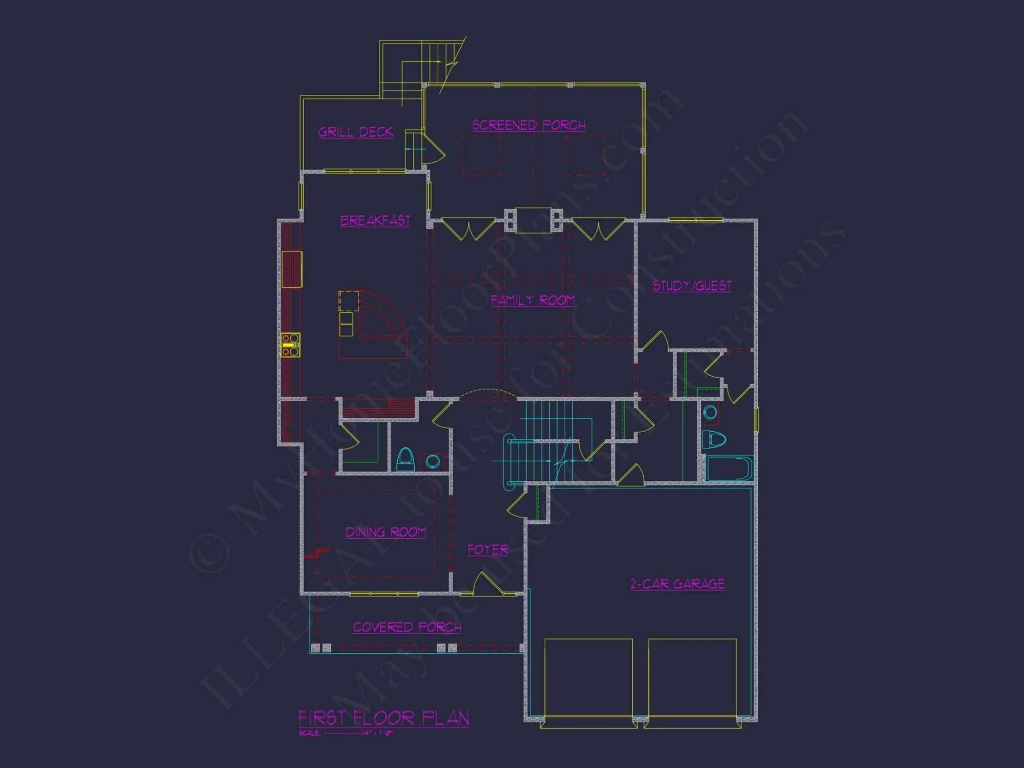 Modern Colonial house Blueprint with 6 Beds & 7 Baths