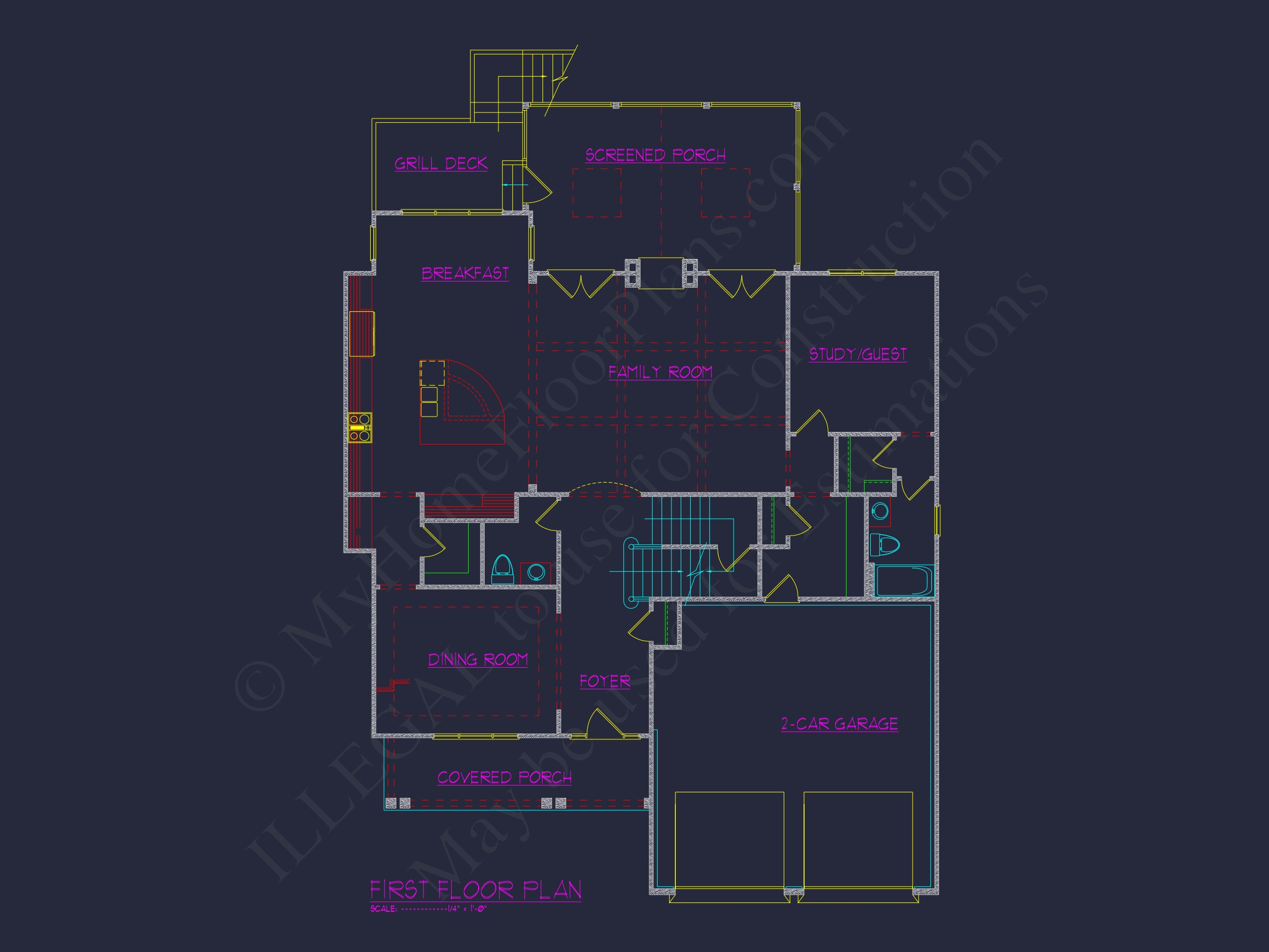 Modern Colonial Home Blueprint with 6 Beds & 7 Baths