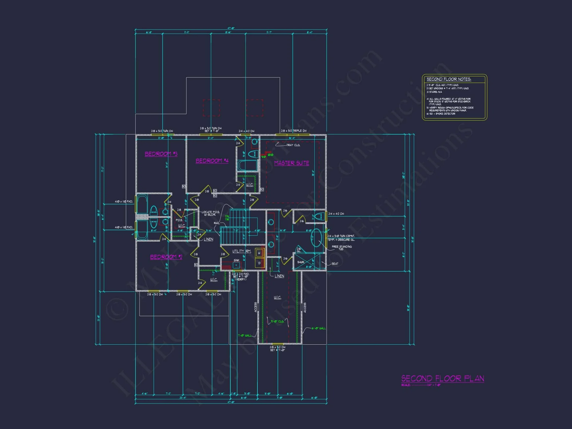 Modern Colonial house Blueprint with 6 Beds & 7 Baths