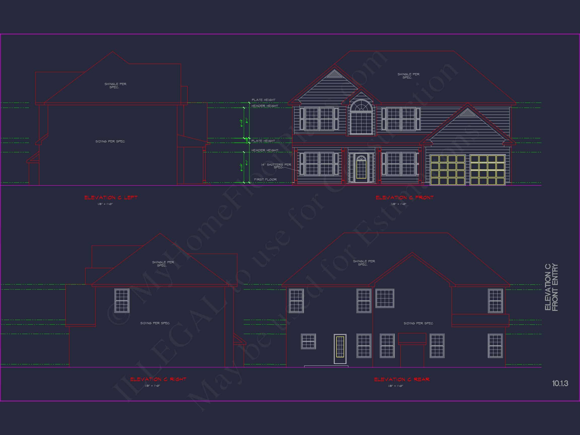 Modern Colonial house Plan with CAD Designs and Blueprints