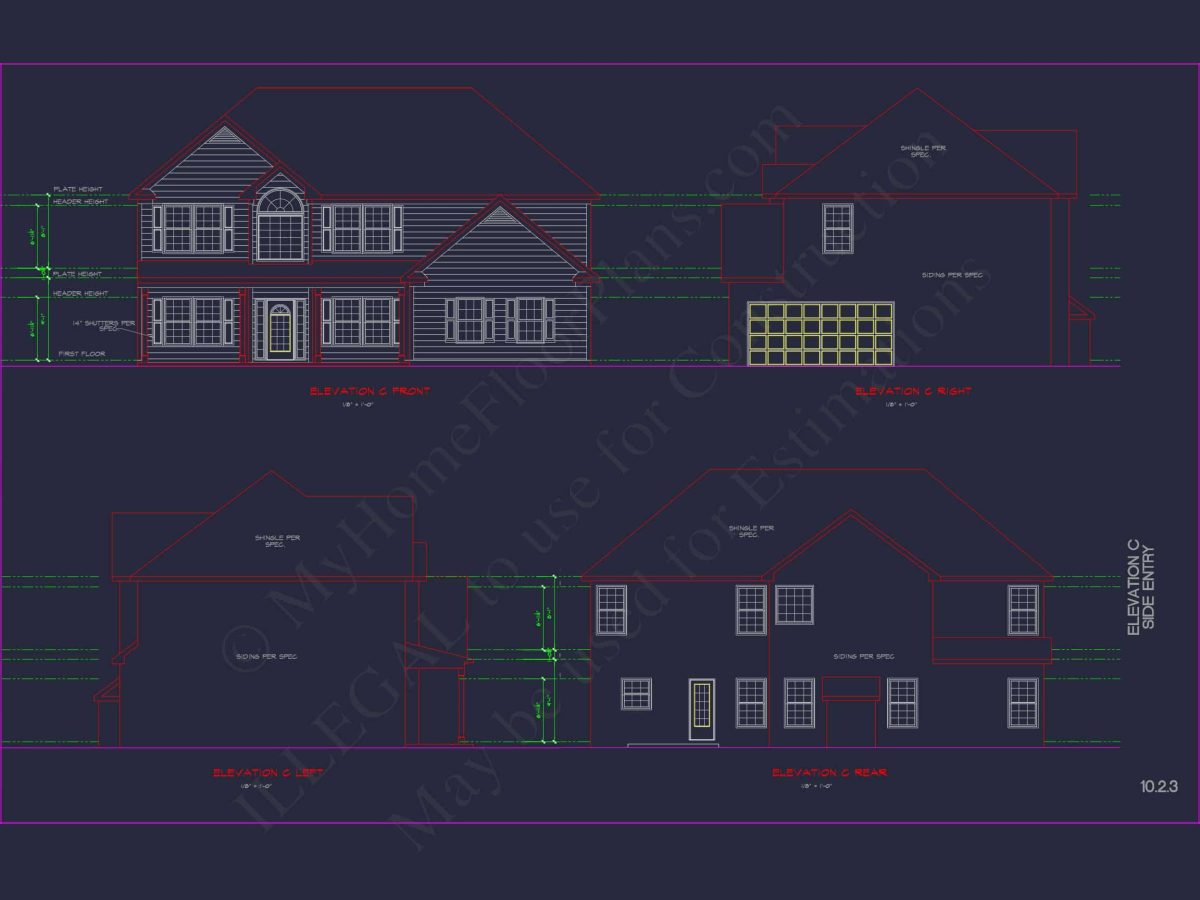 Modern Colonial house Plan with CAD Designs and Blueprints