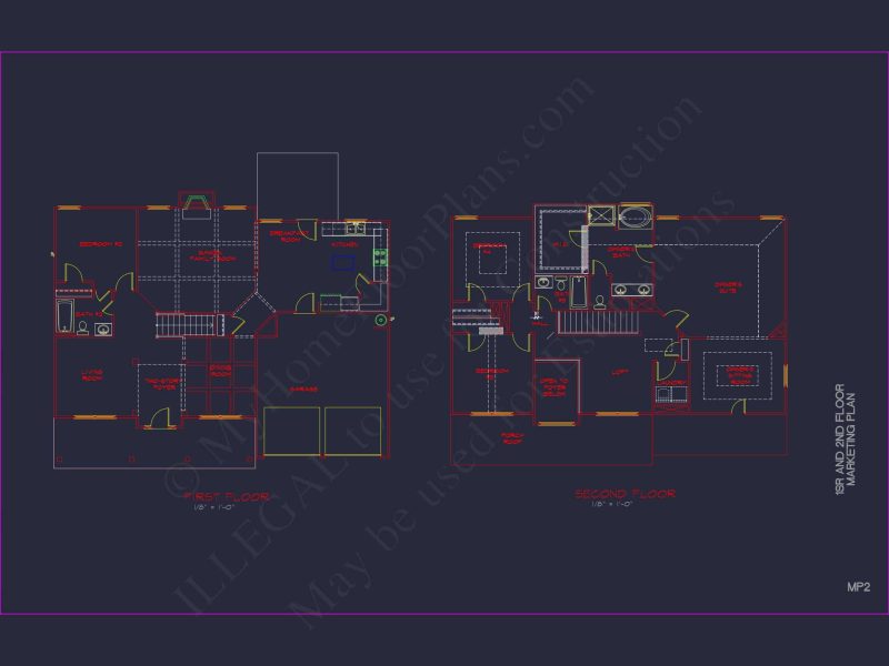 Modern Colonial house Plan with CAD Designs and Blueprints