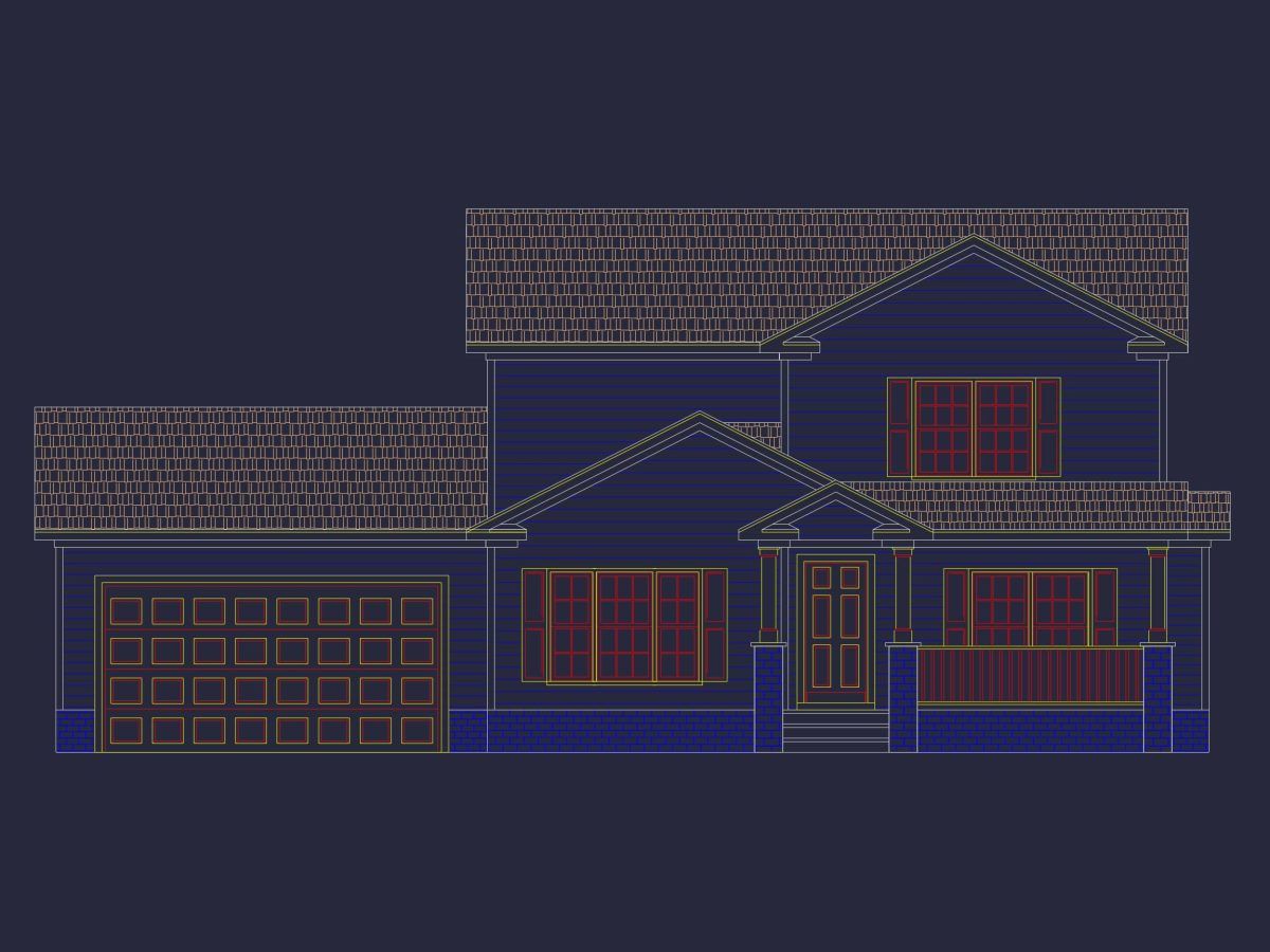 Modern Colonial Revival house Plan with 4 Bedrooms & CAD Blueprint