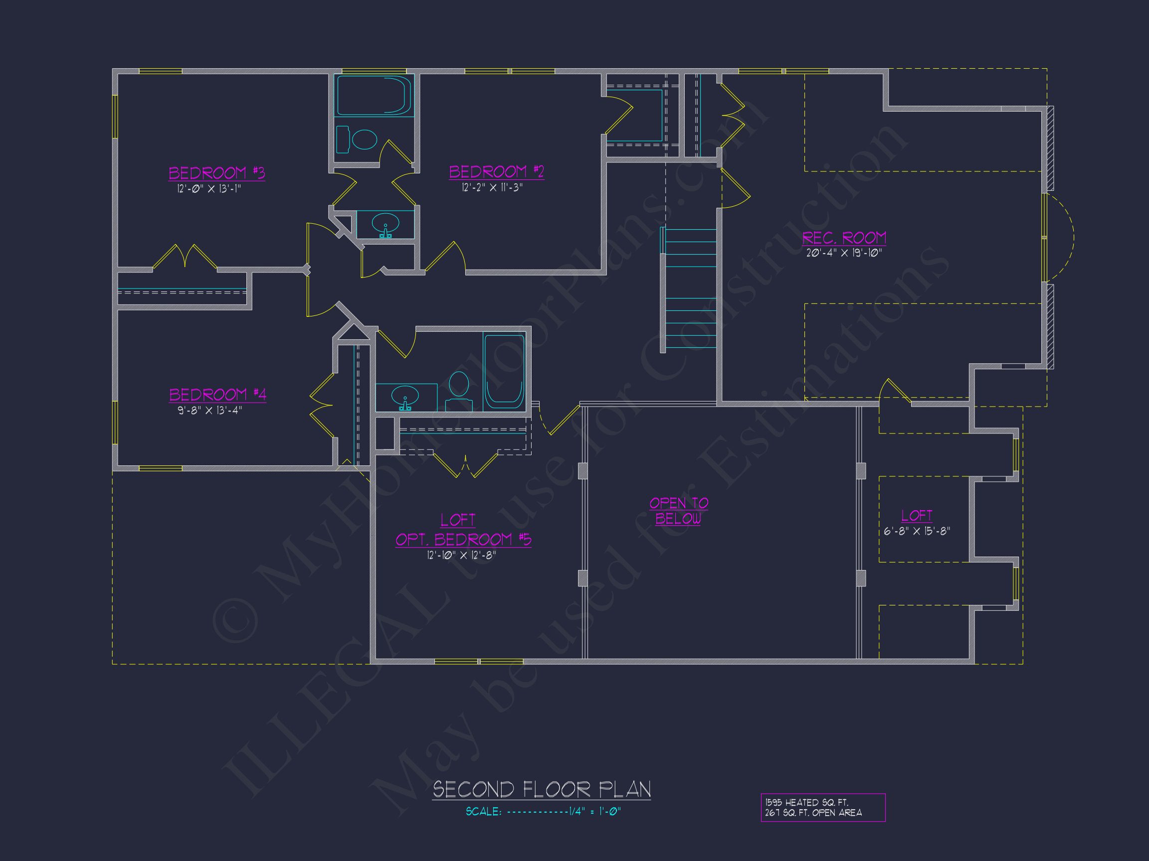 Modern Craftsman house Design - 5 Bed,2-Car Garage Floor Plan