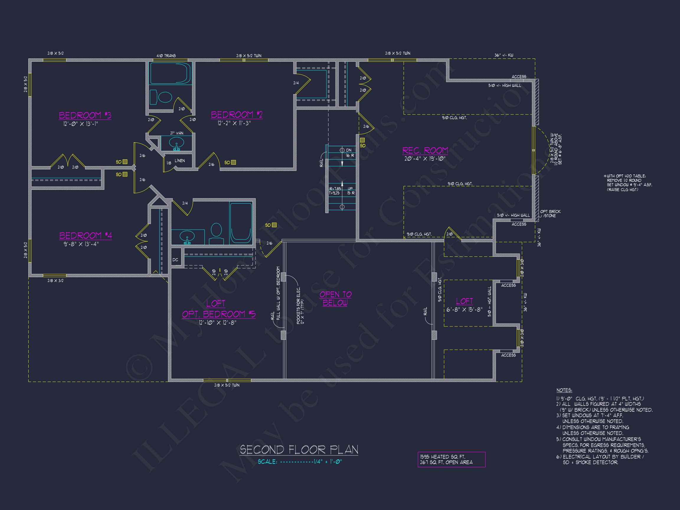 Modern Craftsman house Design - 5 Bed,2-Car Garage Floor Plan