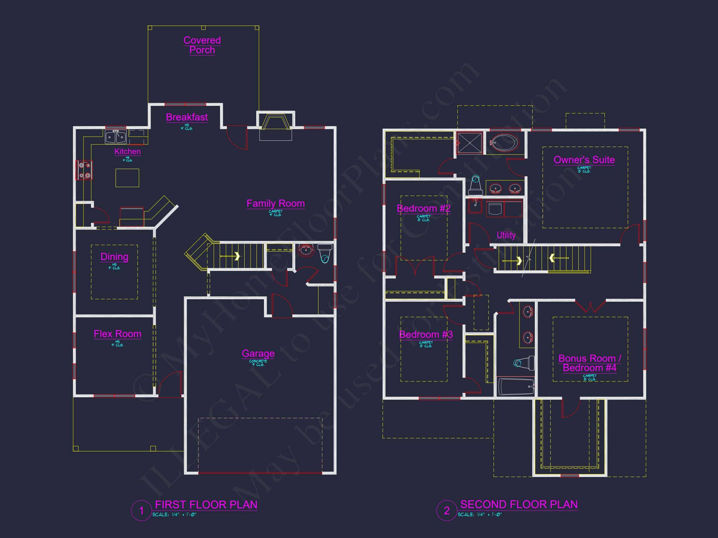 Modern Craftsman house Floor Plan: 4 Bedrooms,2.5 Baths