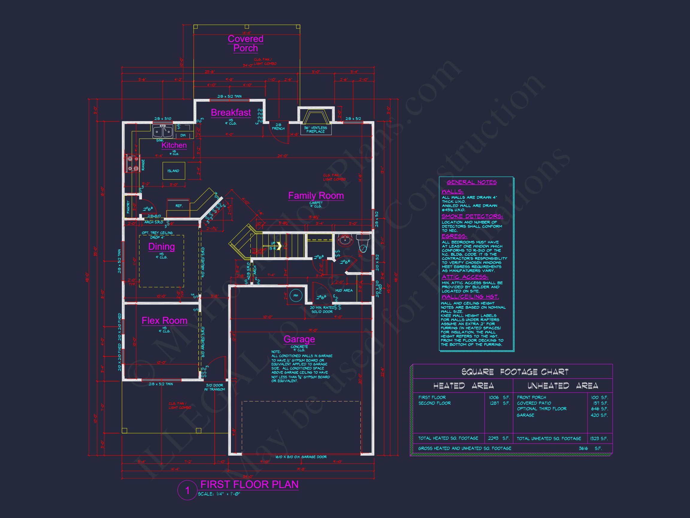 Modern Craftsman house Floor Plan: 4 Bedrooms,2.5 Baths