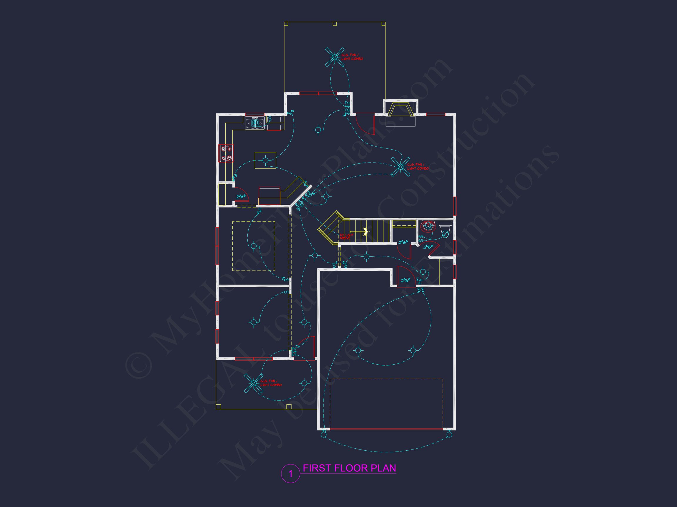 Modern Craftsman house Floor Plan: 4 Bedrooms,2.5 Baths