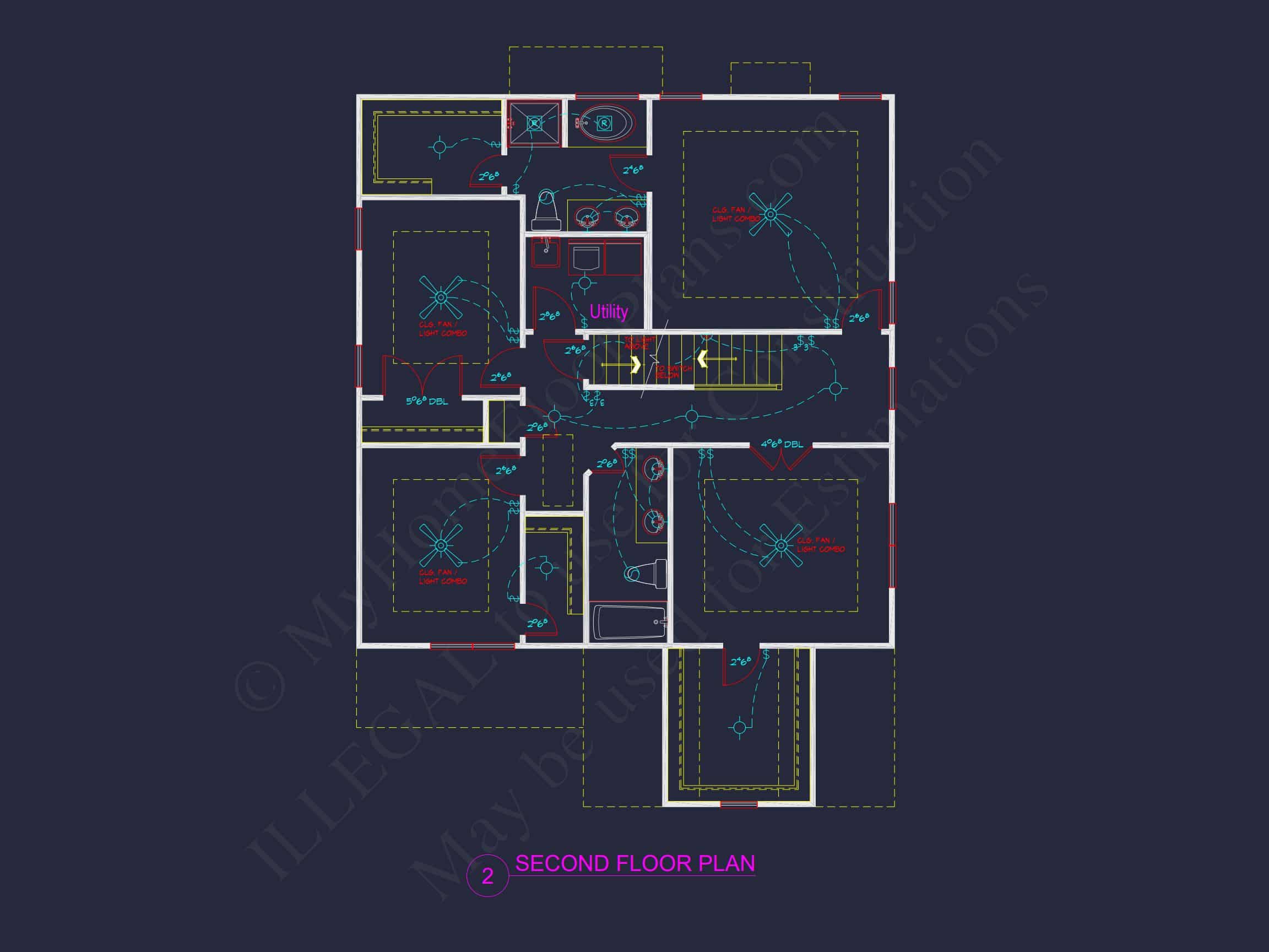 Modern Craftsman house Floor Plan: 4 Bedrooms,2.5 Baths