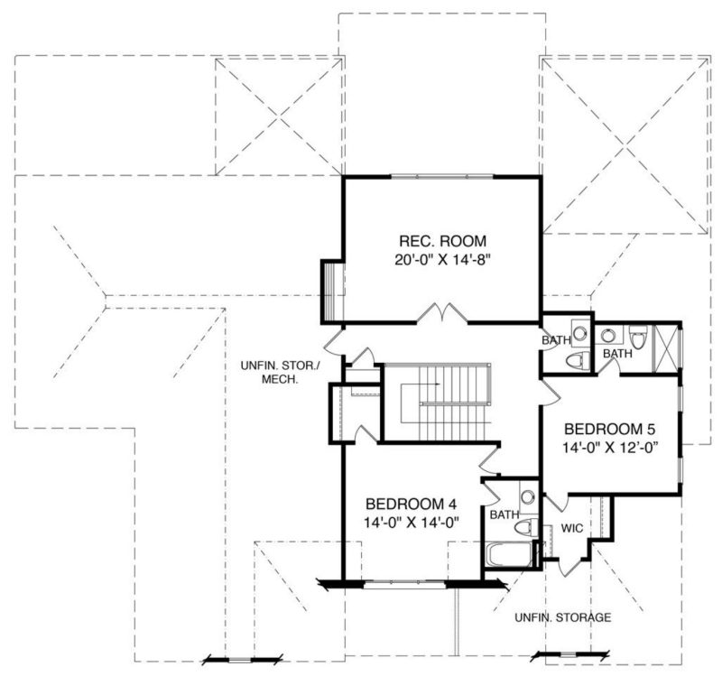 Modern Craftsman house Floor Plan with 5 Bedrooms and CAD Designs