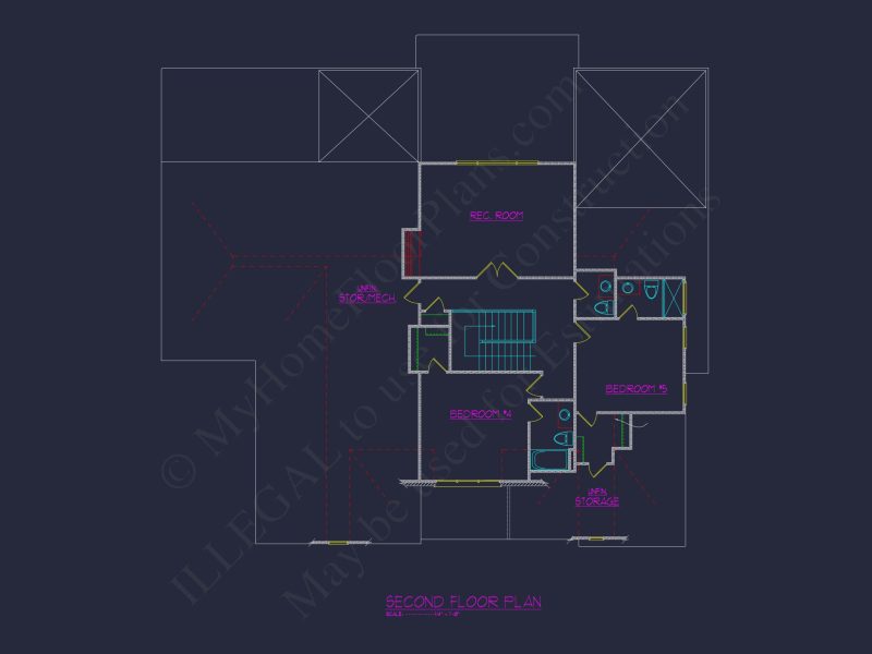 Modern Craftsman house Floor Plan with 5 Bedrooms and CAD Designs