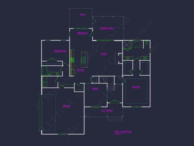 Modern Craftsman house Floor Plan with CAD Designs and Blueprint