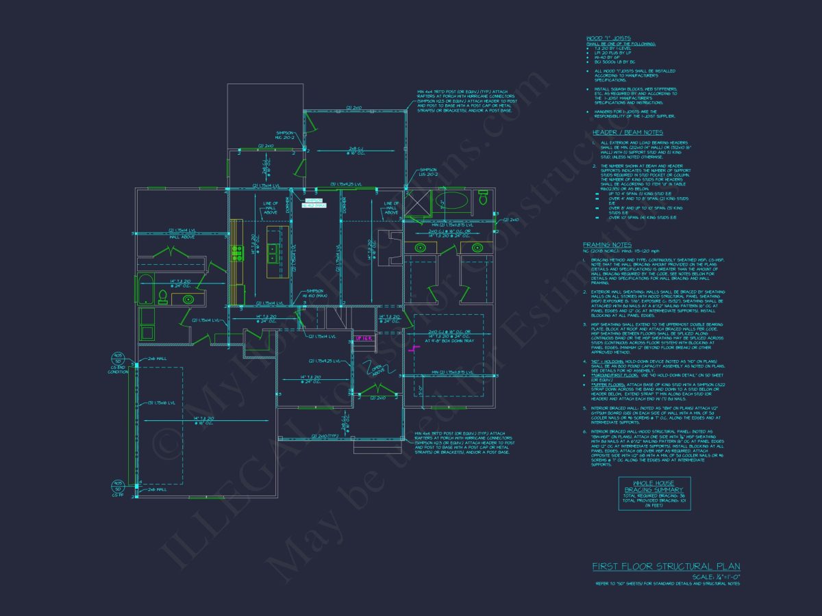 Modern Craftsman house Floor Plan with CAD Designs and Blueprint