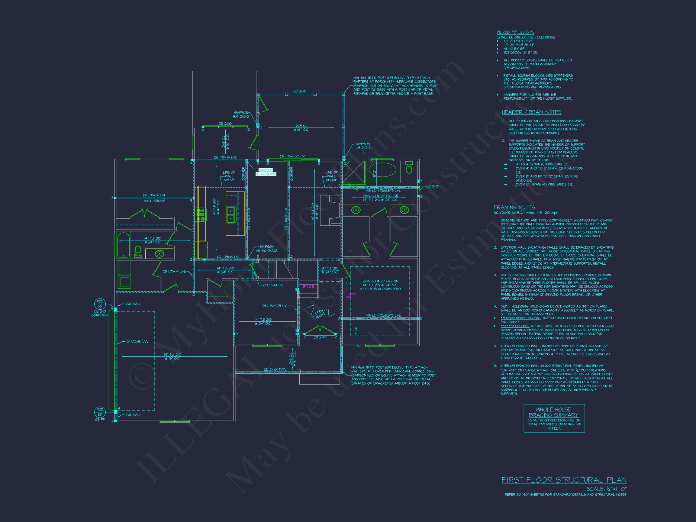 Modern Craftsman house Floor Plan with CAD Designs and Blueprint