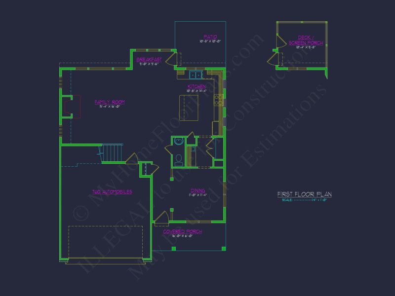Modern Craftsman house Floor Plan with CAD and Blueprint Designs
