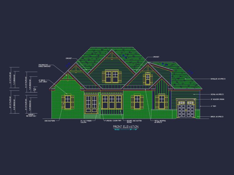 Modern Craftsman house Floor Plan with Detailed CAD Designs