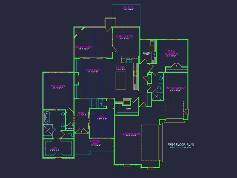 Modern Craftsman house Floor Plan with Detailed CAD Designs