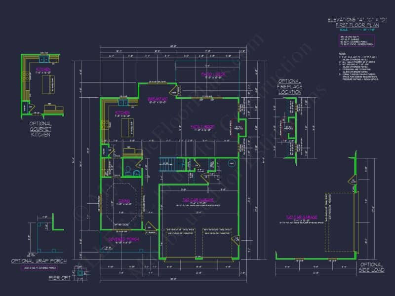 Modern Craftsman house Plan: 2-Story CAD Blueprint with Details