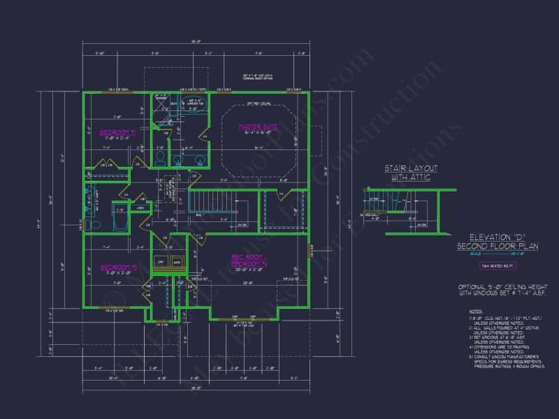 Modern Craftsman house Plan: 2-Story CAD Blueprint with Details
