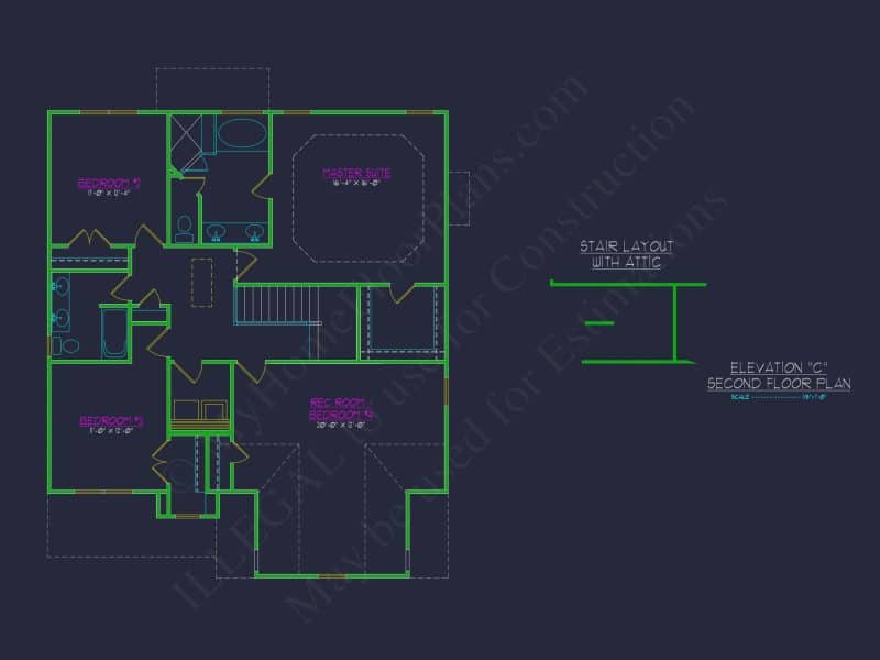 Modern Craftsman house Plan: 2-Story CAD Blueprint with Details