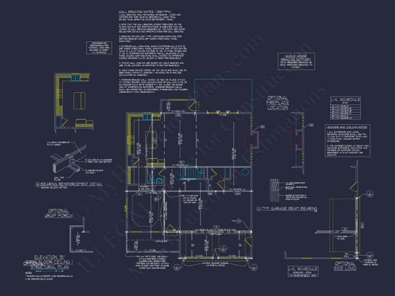 Modern Craftsman house Plan: 2-Story CAD Blueprint with Details