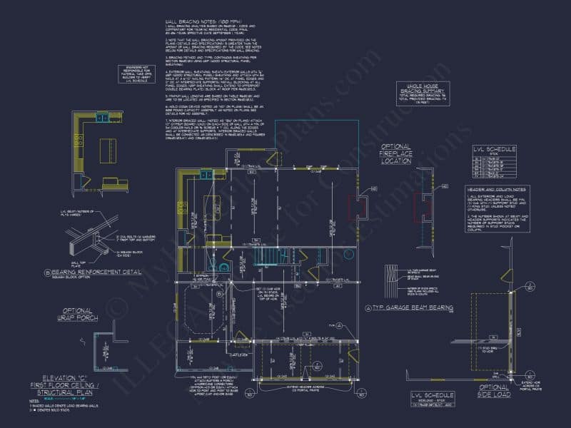Modern Craftsman house Plan: 2-Story CAD Blueprint with Details