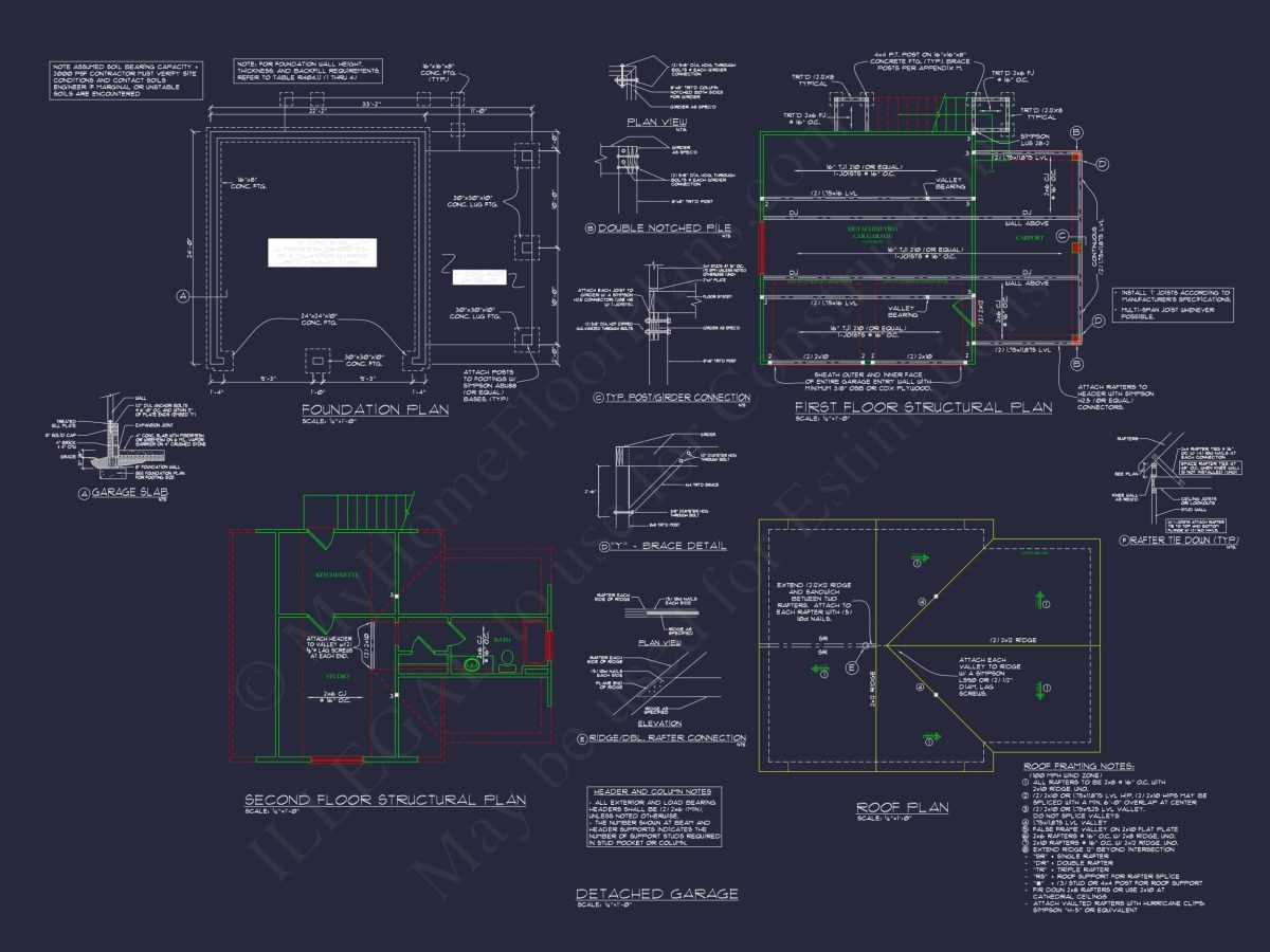 Modern Craftsman house Plan: CAD Blueprint with Floor Designs
