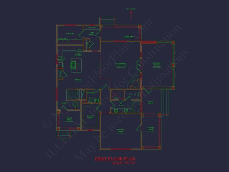 Modern Craftsman house Plan: CAD Blueprint with Floor Designs