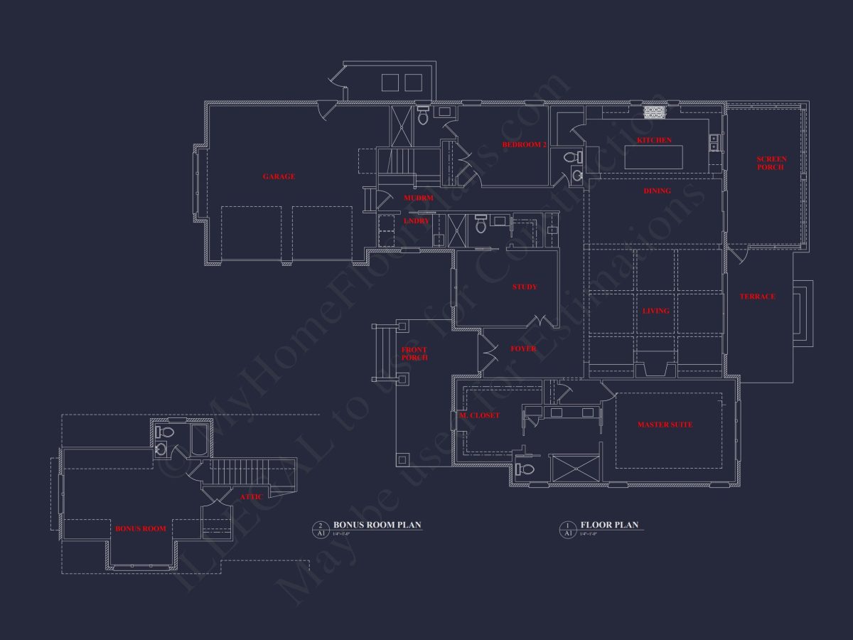 Modern Craftsman house Plan with 1.5 Floors, CAD Designs, and Blueprint