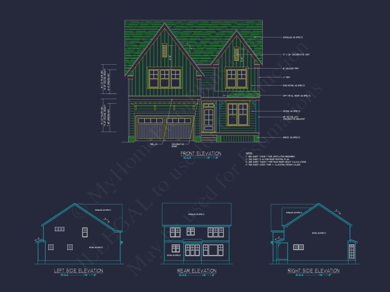 Modern Craftsman house Plan with 2 Floors & Detailed Blueprint