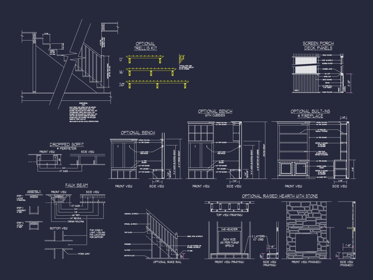 Modern Craftsman house Plan with 2 Floors & Detailed CAD Designs