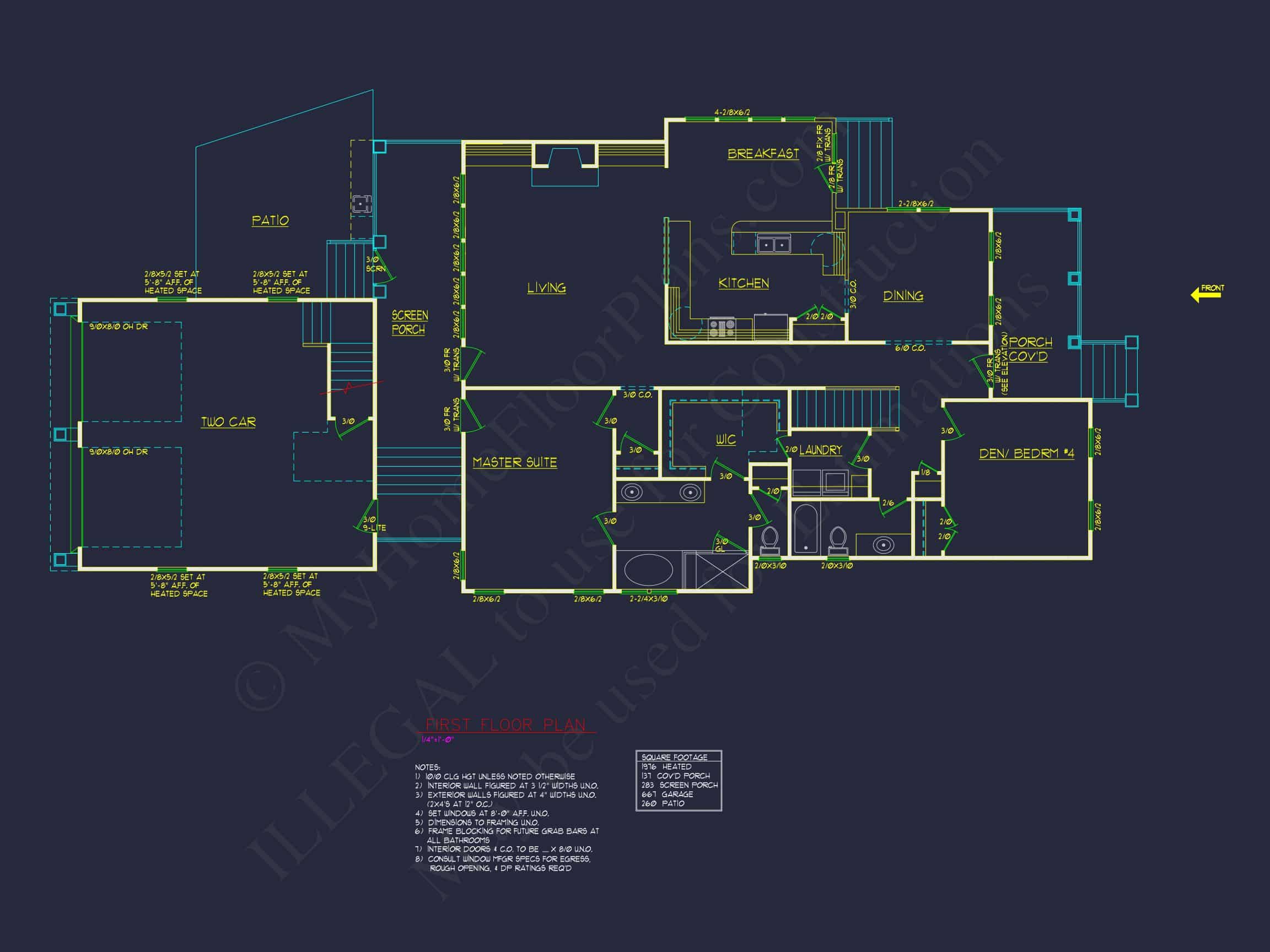 Modern Craftsman house Plan with 2 Floors and 4 Bedrooms