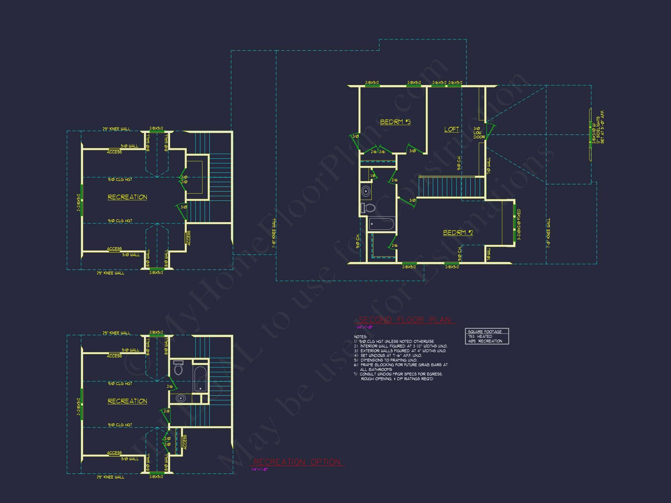 Modern Craftsman house Plan with 2 Floors and 4 Bedrooms