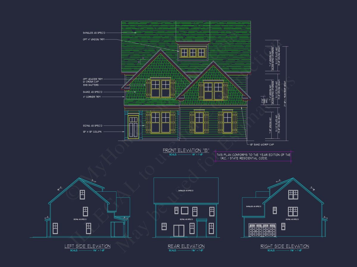 Modern Craftsman house Plan with 2 Floors and CAD Designs