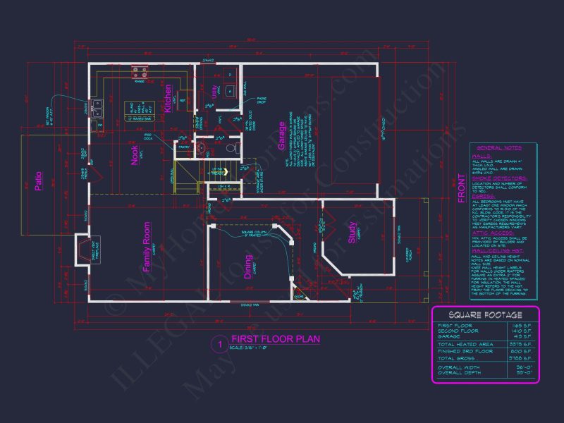 Modern Craftsman house Plan with 3 Floors and Open Floor Design
