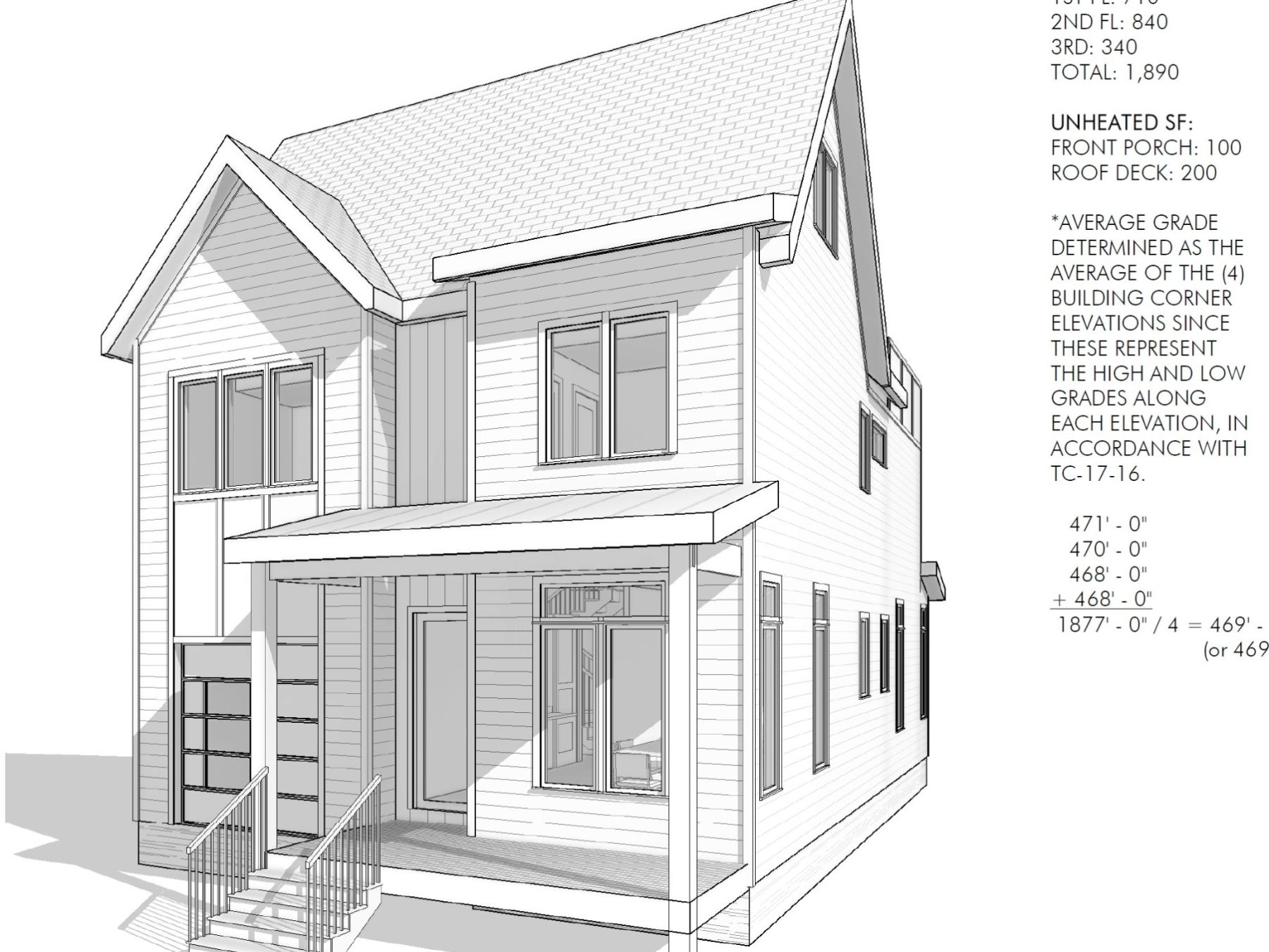 Modern Craftsman house Plan with 3 Floors and Rooftop Terrace