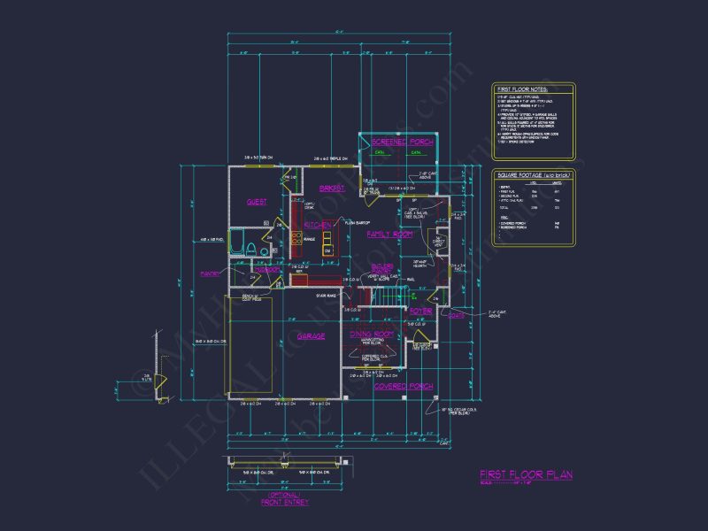Modern Craftsman house Plan with Detailed Floor Designs and CAD Blueprint