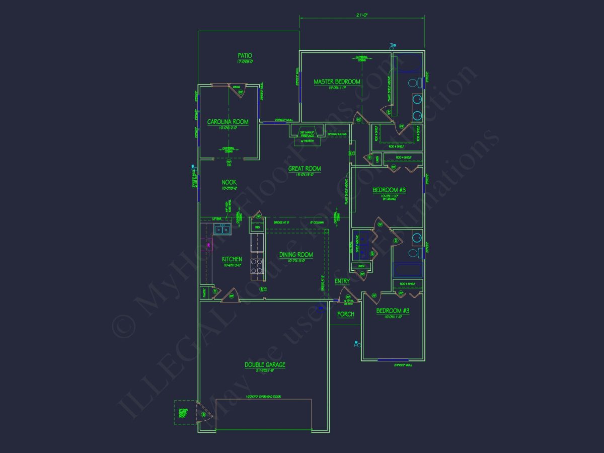 Modern Craftsman house Plan with Spacious 3 Bedrooms and CAD Blueprint