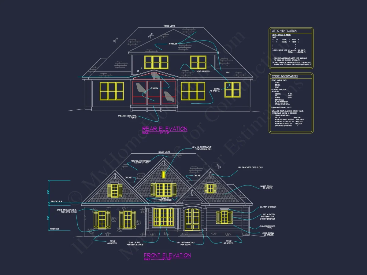 Modern Floor Plan with CAD Design Featuring 2-Story 4-Bedroom house