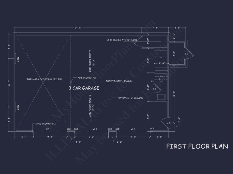 Modern Garage Living Space house Plan with Detailed Blueprint