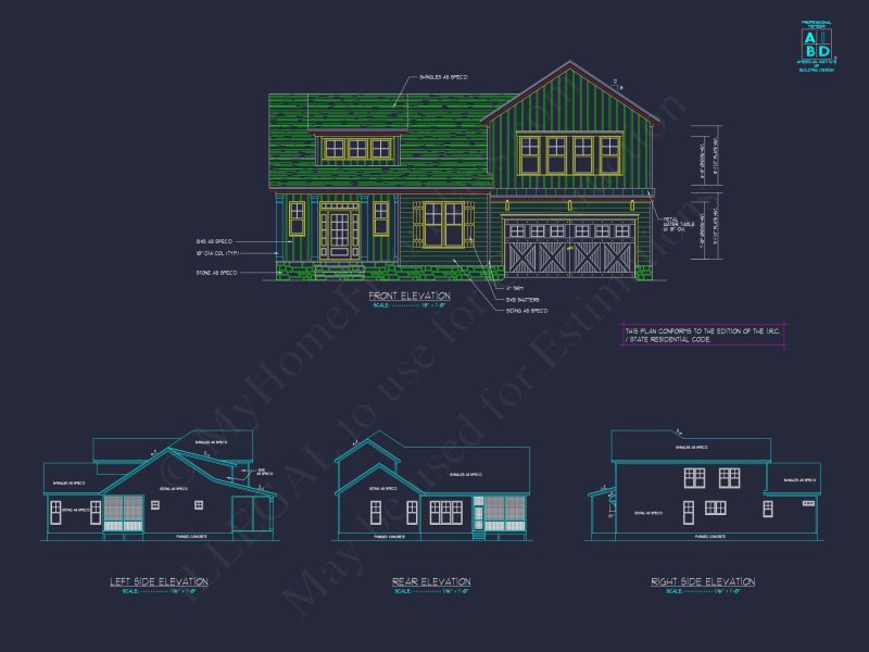 Modern house Architectural CAD Plan with 2 Floors & 4 Beds