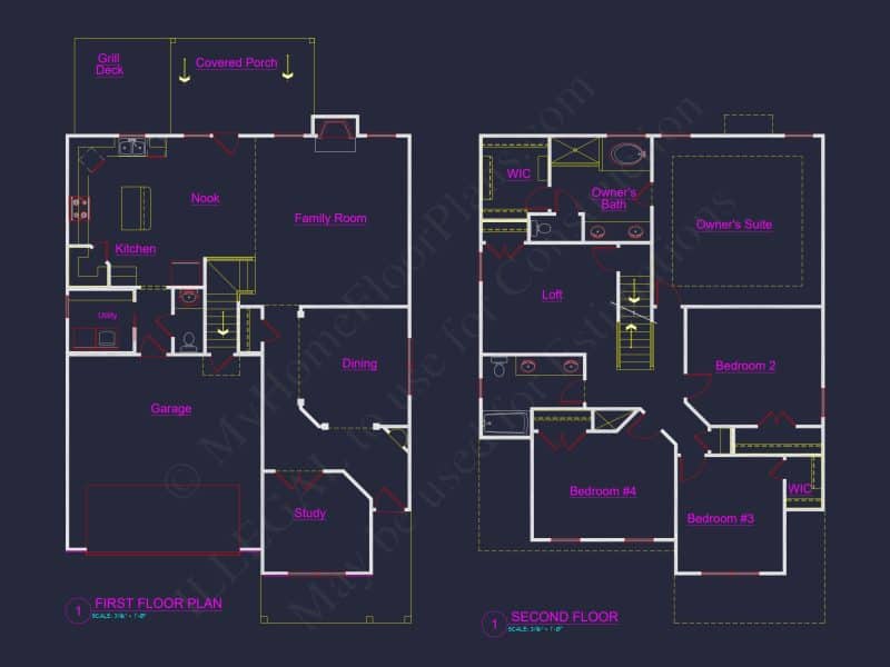 Modern house Blueprint with 2 Floors, CAD-Ready Floor Plans